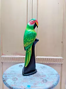 PAPPAGALLO IN LEGNO INTAGLIATO DIPINTO A MANO ALTO POCO PIÙ DI 30 cm -VERDE - Foto 1 di 11