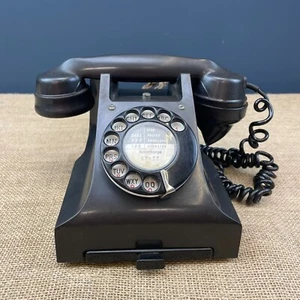 VINTAGE 1954 BLACK BAKELITE DESKTOP ROTARY DIAL TELEPHONE PHONE GPO 330 - Picture 1 of 14