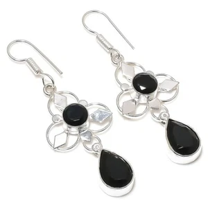 Black Spinel Gemstone Handmade 925 Sterling Silver Jewelry Earring Sz 2.2" - Picture 1 of 1