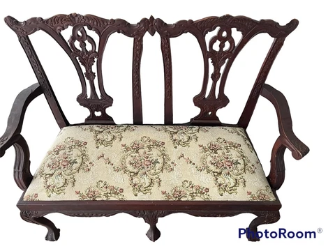 Carved Solid Mahogany Ball and Claw Feet Bench Loveseat Cover