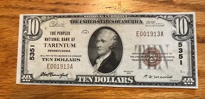 Tarentum Pennsylvania, People’s national bank ,$10, ,1929 type 1, uncirculated - Image 1 of 2