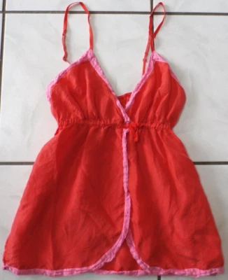 Victoria's Secret PINK 100% Silk orange Babydoll Camisole XS Pink lace trim H170 - Image 1 of 4