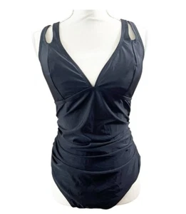 NWT Black Double Strap Cross Back Tummy Control One Piece Swimsuit Size XL - Picture 1 of 4