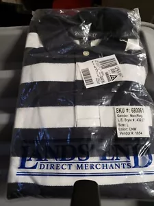 Lands End Mens Pullover Blue and White Large 42-44 Shirt New - Picture 1 of 3