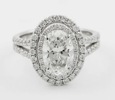 GIA Certified 3.00 Carat Oval Cut Diamond 18k Engagement Halo Split Shank Ring - Изображение 1 из 4