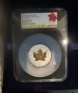 2019 - 3 oz Canada S$50 Silver Gold Maple Leaf 40th Anniversary Incuse PF70 FDOI - Picture 1 of 4
