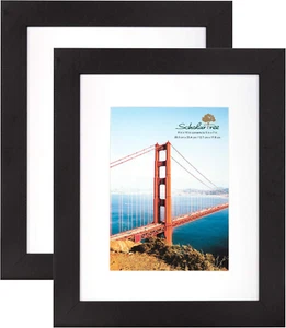 Set of 2 Black Wooden Picture Frames - Display 8x10 without Mat 5x7 with Mat - Picture 1 of 8