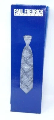 Corbata Paul Fredrick 100 % seda italiana a medida gris azul marino a cuadros a cuadros  Foto 1 de 3