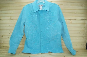 Draper's & Damon's Misses Size Small Suede Leather Jacket Turquoise w/ Beading - Picture 1 of 12
