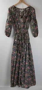 Vtg. 70's Jan Strass Women's 10 Floral Cottagecore Maxi 3/4 Sleeve Dress W/ Belt - Picture 1 of 8