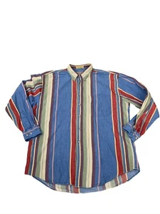Vtg 90s Adirondack Mens XL Flannel Shirt Blue Red Striped 100% Cotton - Picture 1 of 5