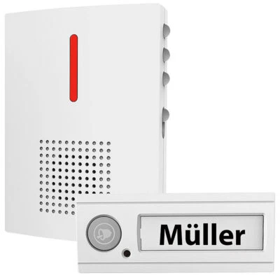 Funk-Türklingel mit Licht- & Ton-Signal, 100 m Reichweite, IPX4, weiß - Bild 1 von 4