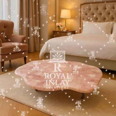 Rose Quartz Coffee Table – Handmade Freeform Pink Gemstone Table – Luxury Decor - Image 1 of 4