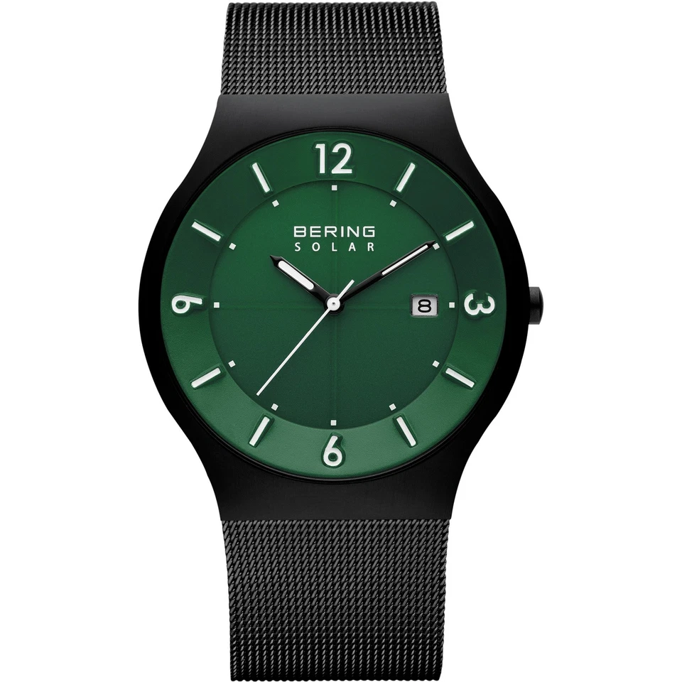 Bering Herrenuhr Solar Saphirglas Datum Schwarz Grün 14440-229 - Bild 1 von 1