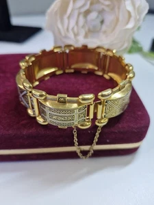 Pulsera geométrica vintage chapada en oro damasceno de 6 eslabones de ancho en muy buena condición - Imagen 1 de 8
