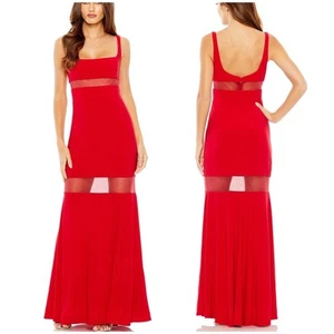 Mac Duggal NWT Illusion Cutout Mesh Panel Square Neck Column Gown Red Size 8 - Picture 1 of 9