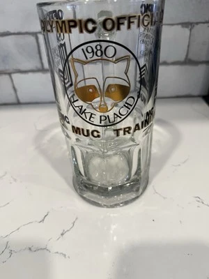 1980 Lake Placid Official Olympic Training Mug Large Beer Stein Glass - Image 1 of 4