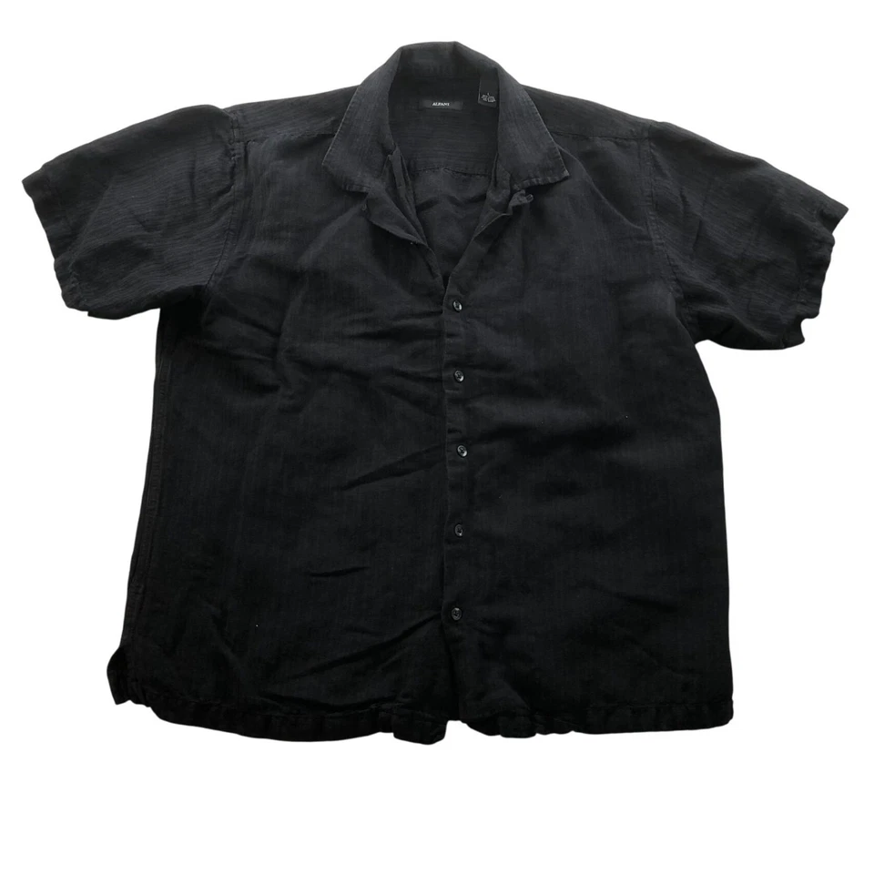 Alfani Mens Shirt Large Short Sleeve Linen Blend Button Up Casual Black Classic - Image 1 of 4