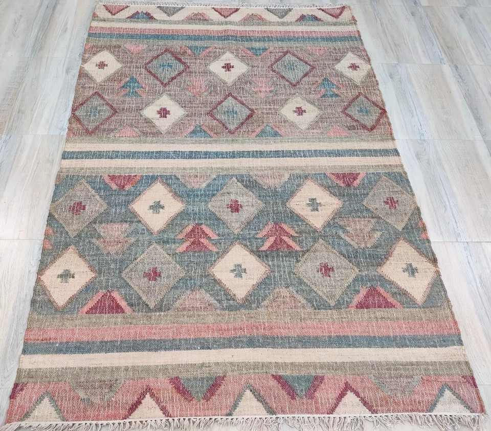 Natural 5 x 8 ft Handwoven Jute Kilim Area Rug for Living Room Geometric 160x240 - Image 1 of 4