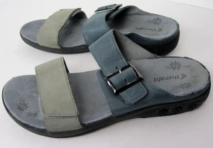 Therafit Slide Sandals Leather Slip On Women's Size 9.5-10 Blue Taupe Suede - Picture 1 of 6