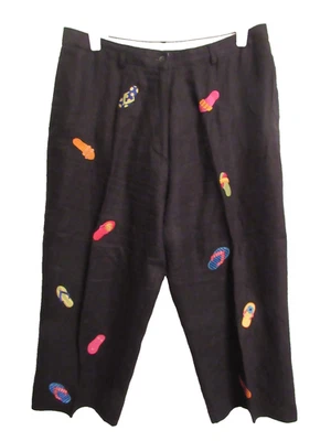 Pantalones Saint Tropez West para mujer 16 negros 100 % lino sandalias cortas vacaciones playa Foto 1 de 4