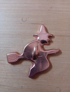 Vintage Copper Aluminum Cookie Cutter Witch on Broom - Picture 1 of 2