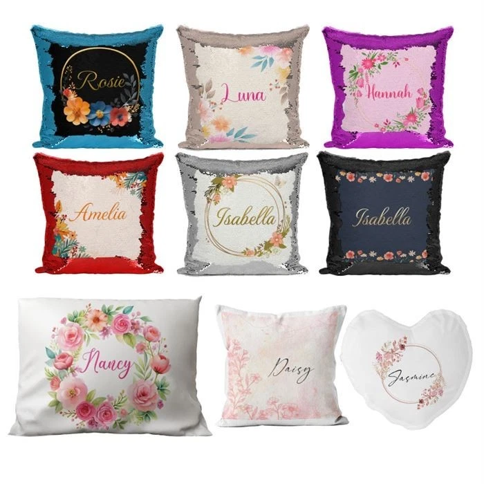 Personalised Cushion Floral Sequin Cushion Pillow Printed Birthday Gift 203 - Image 1 of 1