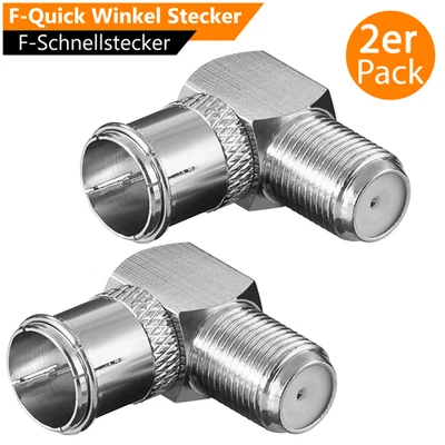 2x F-Winkel SAT Quick Stecker 90° Grad für Antennenkabel F Winkelstecker Adapter - Bild 1 von 4