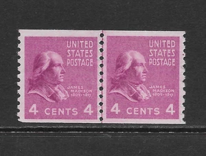 U.S. SCOTT 843 MNH VF COPPIA BOBINE LINEA CONGIUNTA - 1939 4c ROSSO VIO QUINTA BOBINA UFFICIO - Foto 1 di 2