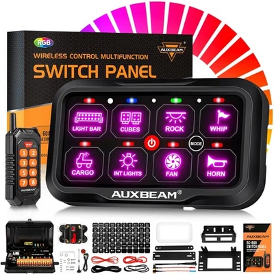 AUXBEAM RC-800 RGB 8 Gang Switch Panel LED Touch Remote Control Relay System Box - Imagem 1 de 4