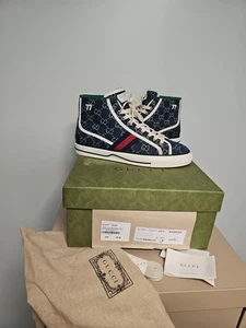 Tenis Gucci 1977 Zapatillas altas GG Monograma Denim Azul Hombres Talla 8.5 - Imagen 1 de 21