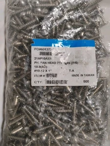 #10 -12x1"- Phillips Pan Head Sheet Metal Screws 18-8 Stainless Steel (500 Pc) - Bild 1 von 4