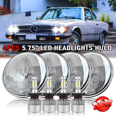 For Mercedes-Benz 380SL 450SL 560SL 4PCS 5.75" Round LED Headlights Hi-Lo Beam A - Image 1 of 4