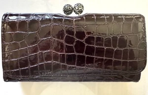 Brighton Geldbörse pflaumenbraun Lackleder Krokodilprägung Kiss Lock 7,25" - Bild 1 von 8
