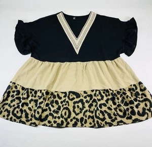 Animal Print Stripe Tiered Crochet Ruffle Flowy Peplum Blouse Plus Size 2XL Boho - Picture 1 of 19