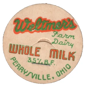 Milk Bottle Cap Weltmer's Dairy Farm Perrysville Ohio 1940 Vintage Original NOS - Picture 1 of 1