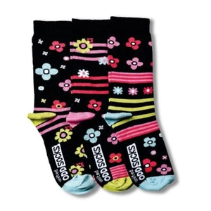 Socks For Kids Zingy Mismatch Flowers Floral Striped US 13.5-8 Girls Oddsocks - Picture 1 of 1
