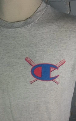 Vintage 90s Champion Baseball Bat Big Logo T Shirt Large OG Distressed Foto 1 de 4