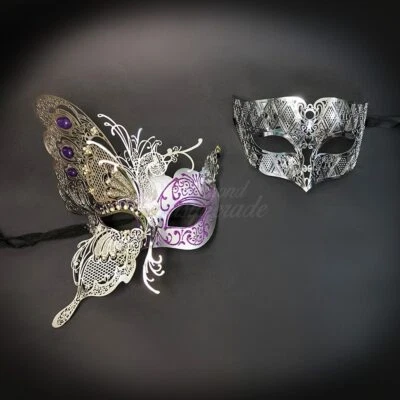 Máscaras de Mascarada para Pareja | Máscaras de Mascarada Pareja de Lujo Plateado Púrpura Foto 1 de 4