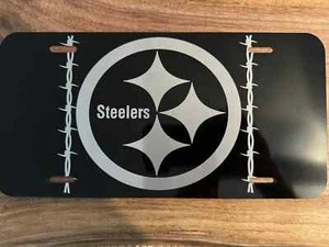 Steelers engraved Aluminum Painted Black License Plate - Picture 1 of 2