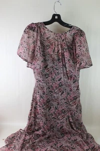 ASTR The Label Black/Pink Floral Flutter Sleeve Flare Skirt Lined Sheer Dress-SM - Picture 1 of 4