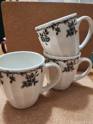 Set Of 3 Waverly Garden Room Coffee Mug Black Floral & Vine 4" Made in Colombia - Image 1 of 4