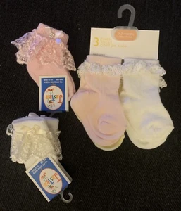 Frilly Lace Ankle Socks 0-3 Pink & White BNWT - Picture 1 of 5