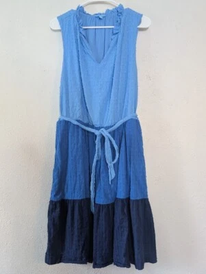 Draper James RSVP Tie Waist Tiered Midi Dress Colorblock Blue Stretch Size XXL - Изображение 1 из 4