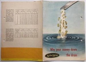 ALFA LAVAL WHY POUR MONEY DOWN THE DRAIN CREAM SEPARATOR BROCHURE 1960's No2 - Imagen 1 de 3