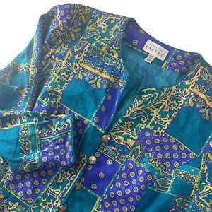 Giacca blazer Adrianna Papell vintage 100% seta bottoni blusa paisley taglia 16 - Foto 1 di 6