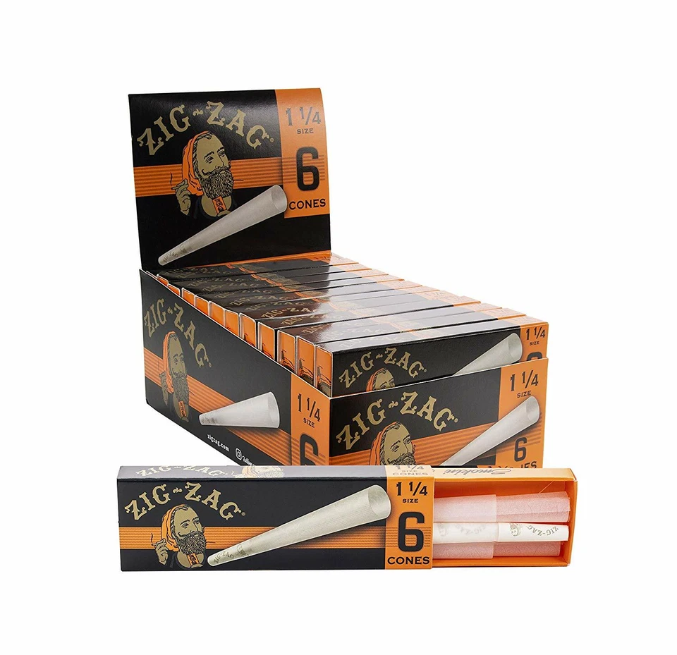 Zig-Zag 1 1/4 1.25 Cones - 12 PACKS - Rolling Pre Rolled Tips 6 Per Pack Zig Zag