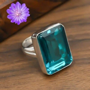 Blue Topaz Gemstone 925 Sterling Silver Ring Handmade Jewelry Ring For Gift - Picture 1 of 3