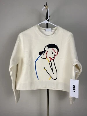 Obey Lady Crew Sweatshirt Women’s Small embroidered White Colorful Pull Over - Image 1 of 4