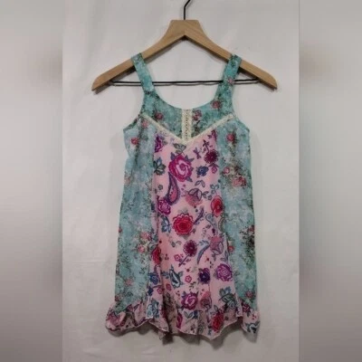 Vestido sin mangas multicolor rosa y violeta para niñas M floral artístico cottagecore campesino Foto 1 de 4
